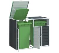 vidaXL Rangement à roulettes pour poubelles pour Deux bacs Acier, Rangement de poubelles, Rangement de poubelles de Jardin, Hangar à poubelles