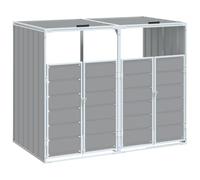 vidaXL Rangement à roulettes pour poubelles pour deux bacs gris acier, rangement de poubelles, rangement de poubelles de jardin, hangar à poubelles