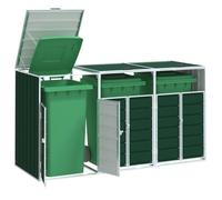 vidaXL Rangement à roulettes pour poubelles pour trois bacs vert acier, rangement de poubelles, rangement de poubelles de 4006179
