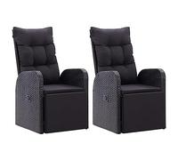 vidaXL Reclining Garden Chairs with Cushions 2 pcs Black Poly Rattan, Garden Furniture, Patio Furniture, Garden Seat, Outdoor Furniture, Garden Chair
