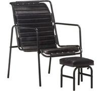 Vidaxl Fauteuil De Relaxation Avec Repose-Pied Noir Cuir Véritable Noir
