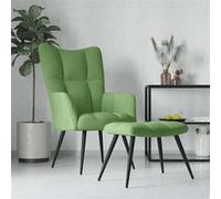 Vidaxl Chaise De Relaxation Avec Tabouret Vert Clair Velours Vert