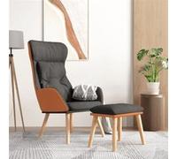 Vidaxl Chaise De Relaxation Repose-Pied Gris Foncé Similicuir Et Tissu Multicolore