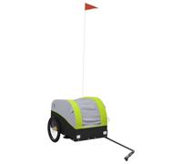 vidaXL Remorque de Vélo, Chariot à Vélo avec Barre, Remorque à Bagage pour Bicyclette, Chariot de Transport, Noir et Vert 30 kg Fer