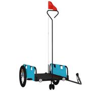vidaXL Remorque de Vélo, Chariot de Transport avec Barre d'Attelage, Remorque de Bicyclette avec Drapeau pour Bagage, Bleu Tissu Oxford et Fer
