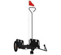 vidaXL Remorque de Vélo, Chariot de Transport avec Barre d'Attelage, Remorque de Bicyclette avec Drapeau pour Bagage, Noir Tissu Oxford et Fer