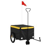 vidaXL Remorque de Vélo, Chariot de Transport avec Barre d'Attelage, Remorque de Bicyclette avec Drapeau pour Bagage, Noir et Jaune 30 kg Fer