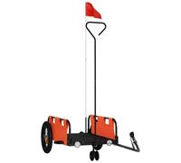 vidaXL Remorque de Vélo, Chariot de Transport avec Barre d'Attelage, Remorque de Bicyclette avec Drapeau pour Bagage, Orange Tissu Oxford et Fer