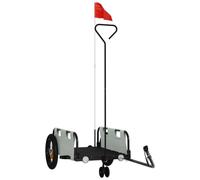 vidaXL Remorque de Vélo, Chariot de Transport avec Barre d'Attelage, Remorque de Bicyclette avec Drapeau pour Bagage, Gris Tissu Oxford et Fer
