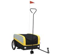 vidaXL Remorque de vélo Chariot de transport avec barre d'attelage, drapeau Noir/Jaune 45 kg Fer