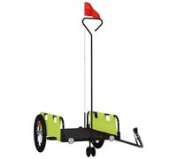 vidaXL Remorque de vélo – Chariot de transport avec barre d'attelage, tissu Oxford vert et fer