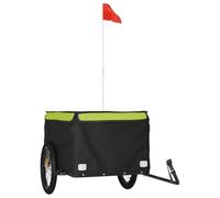 vidaXL Remorque de Vélo, Chariot de Transport avec Barre, Remorque de Bicyclette avec Drapeau Jardin Extérieur, Noir et Vert 45 kg Fer
