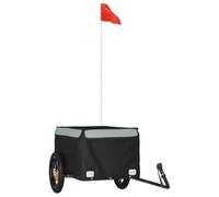vidaXL Remorque de Vélo, Chariot de Transport avec Barre, Remorque de Bicyclette avec Drapeau Jardin Extérieur, Noir et Gris 30 kg Fer