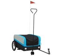 vidaXL Remorque de Vélo, Chariot de Transport avec Drapeau de Sécurité, Poussette de Vélo avec Roues et Barre d'Attelage, Noir et Bleu 45 kg Fer