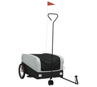 vidaXL Remorque de Vélo, Chariot de Transport avec Drapeau de Sécurité, Poussette de Vélo avec Roues et Barre d'Attelage, Noir et Gris 45 kg Fer