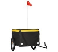 vidaXL Remorque de Vélo, Chariot de Vélo avec Drapeau de Sécurité, Remorque de Transport avec Barre d'Attelage, Noir et Jaune 45 kg Fer