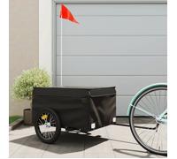 vidaXL Remorque de Vélo, Chariot de Transport avec Barre, Remorque de Bicyclette avec Drapeau Jardin Terrasse Extérieur, Noir 45 kg Fer