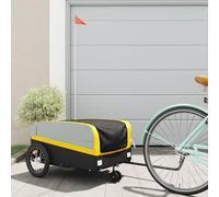 vidaXL Remorque de Vélo, Chariot de Transport avec Barre d'Attelage, Remorque de Bicyclette avec Drapeau pour Bagage, Noir et Jaune 45 kg Fer