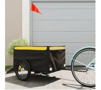 vidaXL Remorque de Vélo, Chariot de Vélo avec Drapeau de Sécurité, Remorque de Transport avec Barre d'Attelage, Noir et Jaune 45 kg Fer