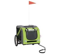 vidaXL Remorque de Vélo pour Animaux de Compagnie, Chariot à Vélo pour Chien avec Drapeau, Poussette de Chien, Vert et Gris Tissu Oxford et Fer