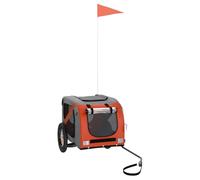 vidaXL Remorque de Vélo pour Animaux de Compagnie, Chariot à Vélo pour Chien avec Drapeau, Poussette de Chien, Orange et Gris Tissu Oxford et Fer