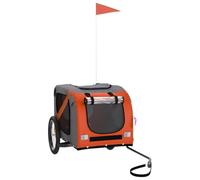 vidaXL Remorque de Vélo pour Animaux de Compagnie, Chariot à Vélo pour Chien avec Drapeau, Poussette de Chien, Orange et Noir Tissu Oxford et Fer