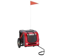 vidaXL Remorque de Vélo pour Animaux de Compagnie, Chariot à Vélo pour Chien avec Drapeau, Poussette de Chien, Rouge et Gris Tissu Oxford et Fer
