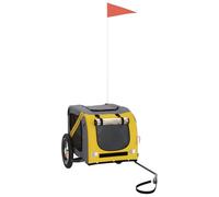 vidaXL Remorque de Vélo pour Animaux de Compagnie, Chariot à Vélo pour Chien avec Drapeau, Poussette de Chien, Jaune et Gris Tissu Oxford et Fer