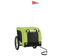 vidaXL Remorque de Vélo pour Animaux de Compagnie, Chariot à Vélo pour Chien avec Roues, Poussette de Chien, Vert et Noir Tissu Oxford et Fer