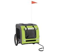 vidaXL Remorque de Vélo pour Chien, Chariot à Vélo pour Chien avec Roues et Drapeau, Poussette de Chien avec Portes, Vert et Gris Tissu Oxford et Fer