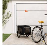 vidaXL Remorque de Vélo pour Chien, Chariot à Vélo pour Chien avec Roues et Drapeau, Poussette de Chien avec Portes, Noir Tissu Oxford et Fer