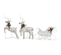 vidaXL Renne et traîneau de décoration de Noël 60 LED Extérieur Doré