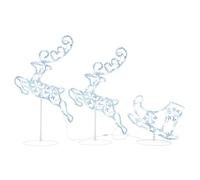 vidaXL Renne et Traîneaux Noël Volant Décoration de Noël Jardin Patio Arrière-Cour Extérieur Intérieur Acrylique 260x21x87 cm Blanc Froid