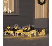 vidaXL Rennes LED 5 pcs Doré Tissu, Décor de Noël, lumières festives, Ornements durables, pièces déco, Accents de Rennes saisonniers