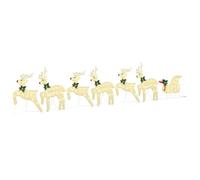 vidaXL Rennes LED 7 pcs Doré Tissu, Décor de Noël, lumières festives, Ornements durables, pièces déco, Accents de Rennes saisonniers