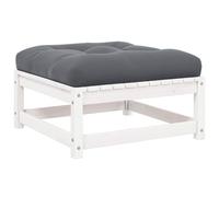 vidaXL Repose-Pied de Jardin avec Coussin Tabouret de Patio Repose-Pied de Terrasse Meuble d'Extérieur Pouf de Jardin Blanc Bois de Pin Massif