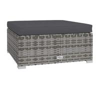 vidaXL Repose-Pied de Jardin et Coussin Tabouret de Terrasse Pouf de Patio Coussin Rembourré Meuble d'Arrière-Cour Gris 70x70x30cm Résine Tressée