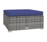 vidaXL Repose-Pied de Jardin et Coussin Tabouret de Terrasse Pouf de Patio Coussin Rembourré Meuble d'Arrière-Cour Gris 70x70x30cm Résine Tressée