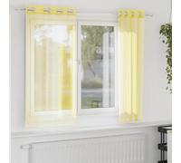 vidaXL Rideaux en Voile avec œillets 2 pcs Jaune, Rideau en Filet, Rideau Transparent, Voile de fenêtre, Traitement de fenêtre
