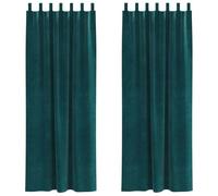 vidaXL Rideaux occultants en velours 140x260 cm – Vert foncé – Lot de 2 – Boucles en tissu