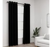 Vidaxl Rideaux Occultants Aspect Lin Avec ÅIllets 2 Pcs Noir 140x245cm