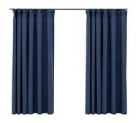 Vidaxl Rideaux Occultants Aspect Lin Avec Crochets 2pcs Bleu 140x175cm