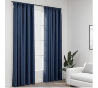 vidaXL Rideaux occultants aspect lin avec crochets 2pcs Bleu 140x225cm