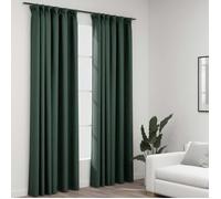 vidaXL – Rideaux occultants aspect lin avec crochets 2 pièces Vert 140x225 cm