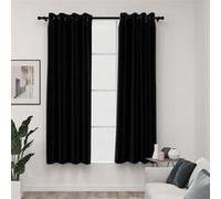 Rideaux occultants Aspect lin avec oillets 2 pcs Noir 140x175cm