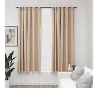 Vidaxl Rideaux Occultants Aspect Lin Et Crochets 2 Pcs Beige 140x175cm