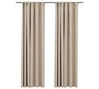 Vidaxl Rideaux Occultants Aspect Lin Et Crochets 2 Pcs Beige 140x245cm