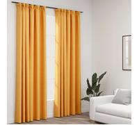 Vidaxl Rideaux Occultants Aspect Lin Et Crochets 2 Pcs Jaune 140x245cm