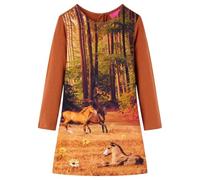 vidaXL Robe pour Enfants à Manches Longues Vêtement Filles Imprimé Chevaux Cognac 128