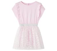 vidaXL Robe pour Filles Volants, Vêtement à Manches Courtes pour Filles, Robe à Bouton pour Tout-Petits 3-4 Ans, Imprimé Cœurs Brillants Rose Clair 104